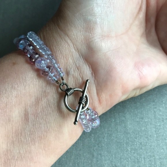 Vintage Handmade Double Strand Bracelet Purple Sterling Silver Clasp 7 Inch - Picture 7 of 8